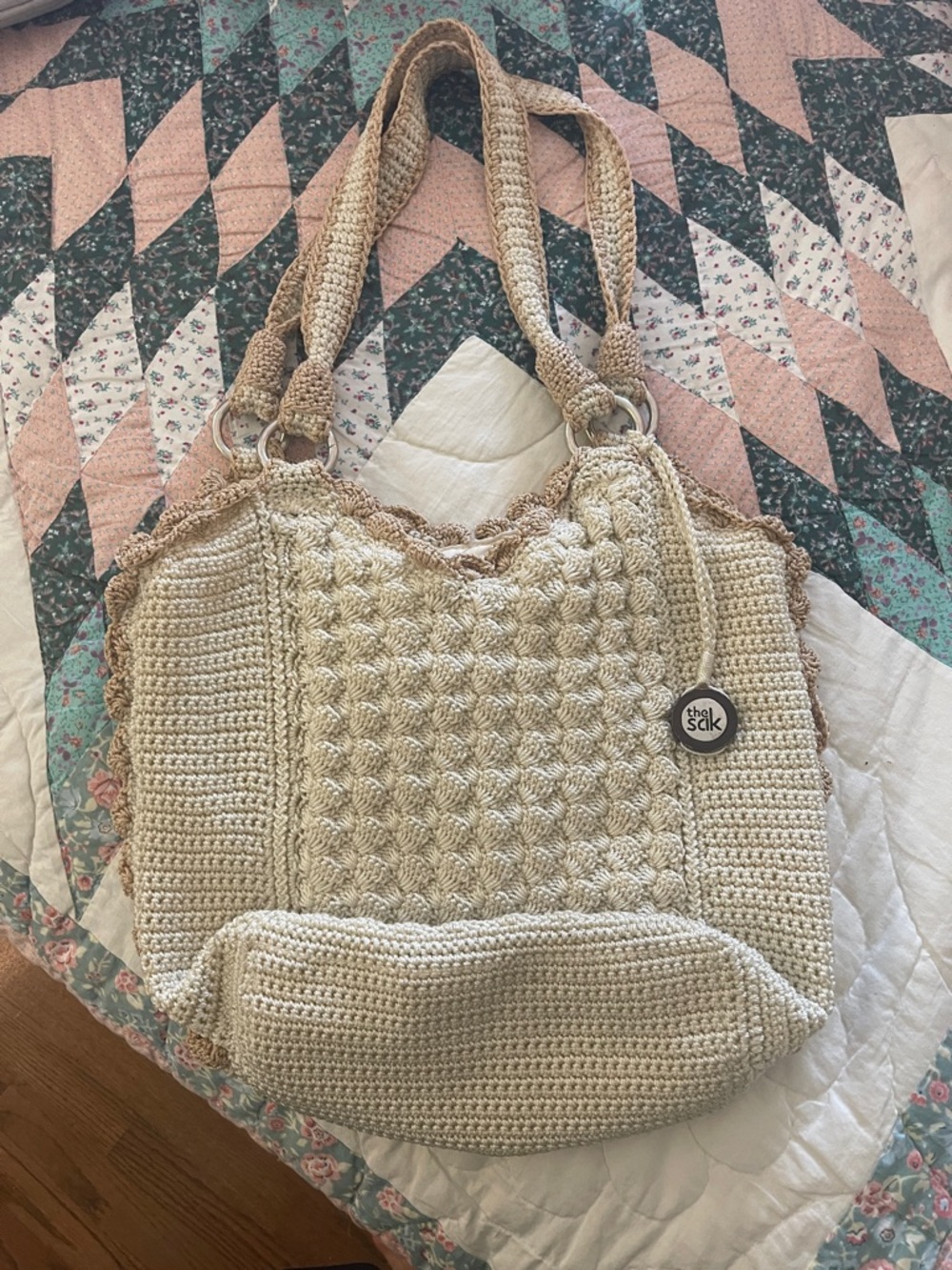 The Sak Hand-Crocheted Cream Tote with Ring Accents